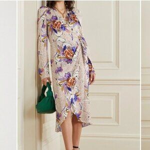 Les Rêveries Floral-print Matte Satin Midi Wrap Dress Size 12